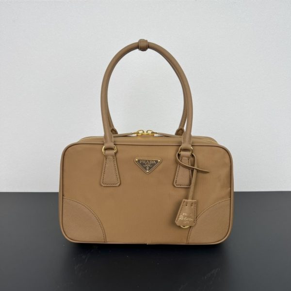 PRADA RE EDITION 1978 MEDIUM RE NYLON AND SAFFIANO TWO HANDLE BAG CORK BEIGE 30CM 1BB115 R064 F0594 V OOO