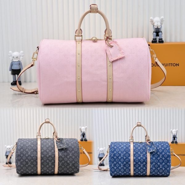LOUIS VUITTON KEEPALL BANDOULIÈRE 45 DENIM CLOUDY GRAY 45CM M13748