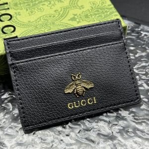 GUCCI ANIMALIER LEATHER CARD CASE BLACK 10CM 523685 DJ20T 1000