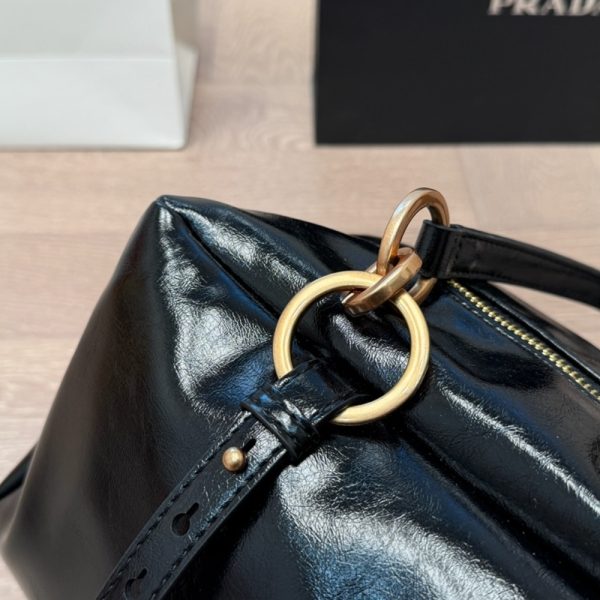 PRADA DANGLE MEDIUM LEATHER TOP HANDLE BAG BLACK 29CM 1BB138 2CYR F0002 V OOO