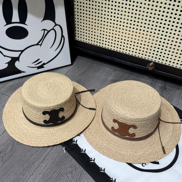CELINE FLAT CROWN RAFFIA HAT EMBLEM IN BLACK