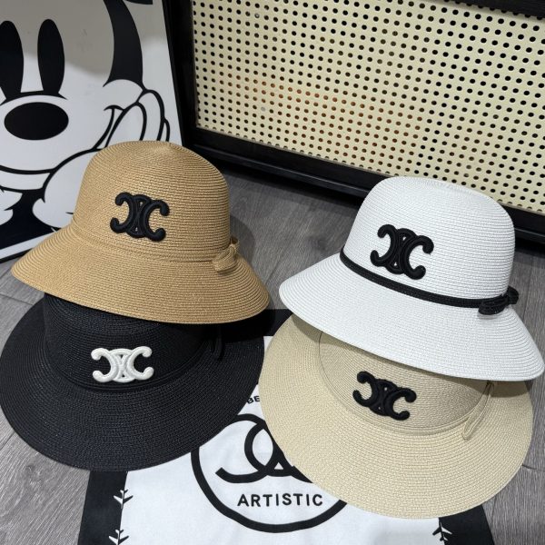 CELINE TRIOMPHE RAFFIA BUCKET HAT WITH BOW BLACK