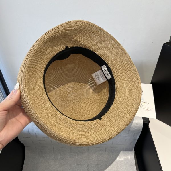 CELINE  RAFFIA  CURLED BRIM HAT WITH SATIN NATURAL