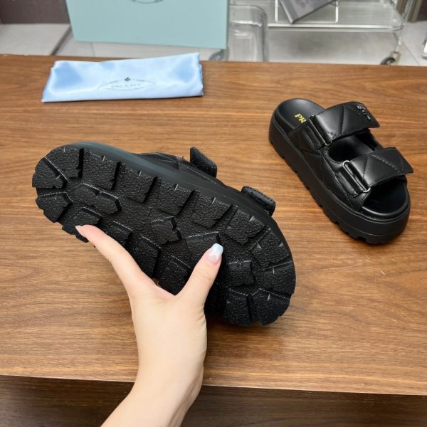 PRADA QUILTED LEATHER PLATFORM SANDALS BLACK