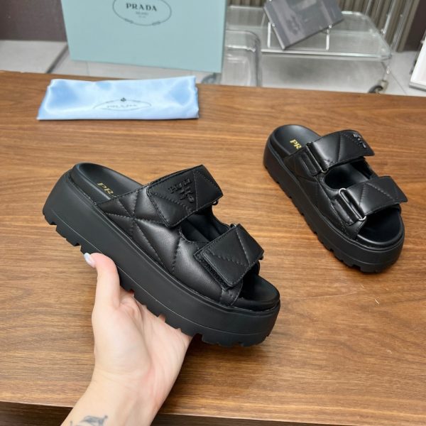 PRADA QUILTED LEATHER PLATFORM SANDALS BLACK