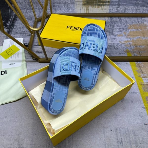 FENDI SUNSHINE FLATFORM SLIDES LIGHT BLUE DENIM  8R8515ASB5F1STD