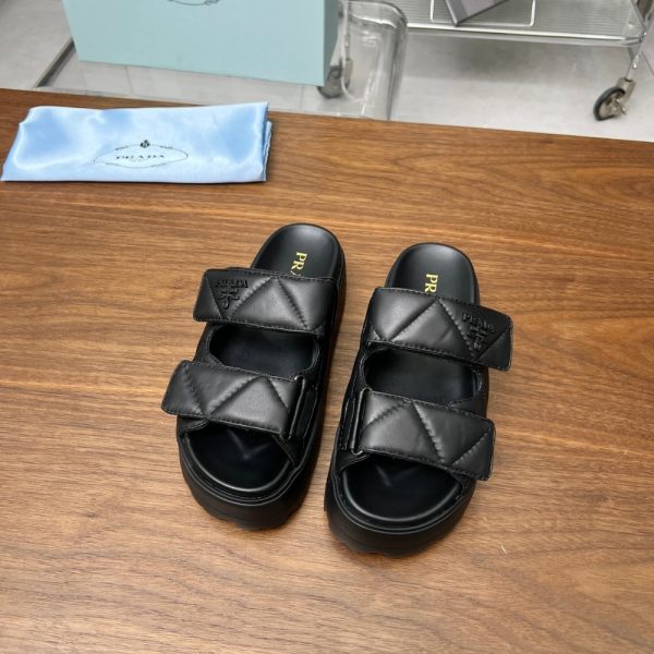 PRADA QUILTED LEATHER PLATFORM SANDALS BLACK