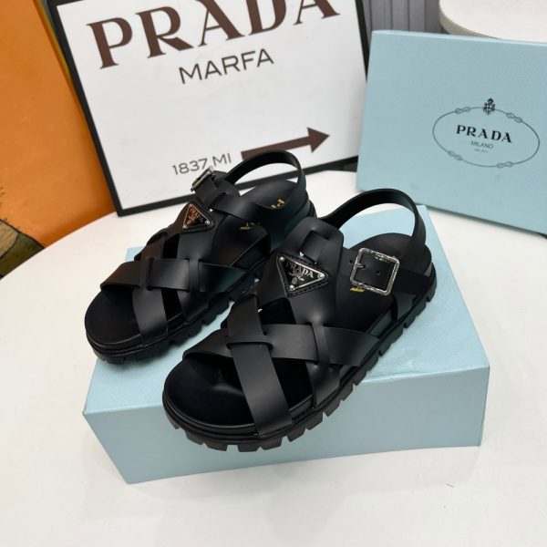 PRADA CRISSCROSS RUBBER SANDALS BLACK 2X3118 3LKK F0002 F G000
