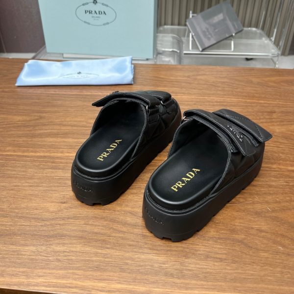 PRADA QUILTED LEATHER PLATFORM SANDALS BLACK