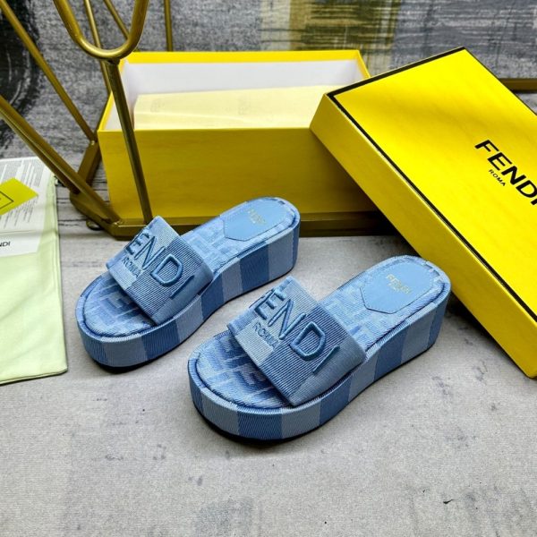 FENDI SUNSHINE FLATFORM SLIDES LIGHT BLUE DENIM  8R8515ASB5F1STD