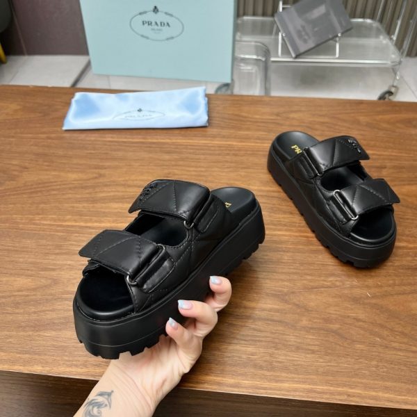 PRADA QUILTED LEATHER PLATFORM SANDALS BLACK