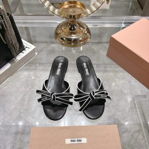 MIUMIU MORDORÉ NAPPA LEATHER SANDALS WITH BOW BLACK
