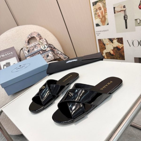 PRADA BRUSHED LEATHER SLIDES BLACK 1XX768 055 F0002 F 005