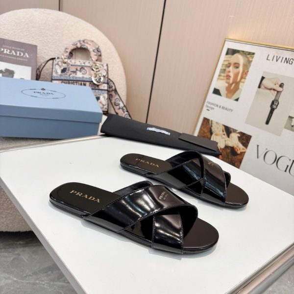 PRADA BRUSHED LEATHER SLIDES BLACK 1XX768 055 F0002 F 005