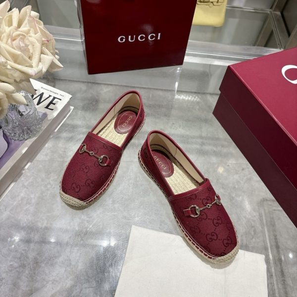 GUCCI WOMEN ESPADRILLE WITH HORSEBIT BURGUNDY GG CANVAS