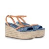 LOUIS VUITTON HELIOS WEDGE SANDAL DENIM BLUE 1ACIZJ