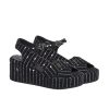 CHANEL COTTON TWEED CC PLATFORM SANDALS BLACK WHITE