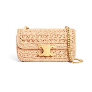 CELINE CHAIN SHOULDER BAG CLAUDE IN RAFFIA EFFECT TEXTILE