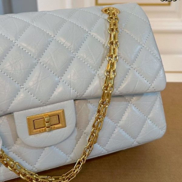 CHANEL 2.55 HANDBAG GOLD TONE METAL LIGHT BLUE 25CM