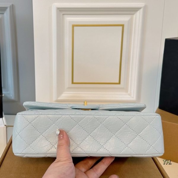 CHANEL 2.55 HANDBAG GOLD TONE METAL LIGHT BLUE 25CM