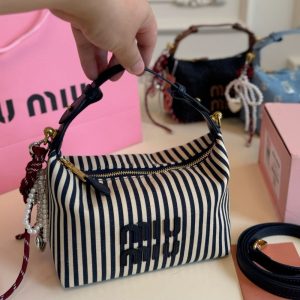 MIU MIU JACQUARD FABRIC POUCH WITH LOGO BALTIC BLUE AND BEIGE 19CM 5NE841 ACQ3 F0Z12