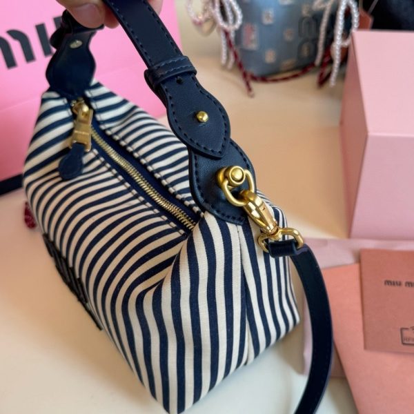 MIU MIU JACQUARD FABRIC POUCH WITH LOGO BALTIC BLUE AND BEIGE 19CM 5NE841 ACQ3 F0Z12