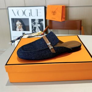 HERMES LENA MULE DENIM DARK BLUE