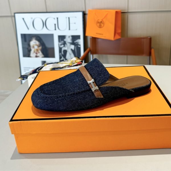 HERMES LENA MULE DENIM DARK BLUE