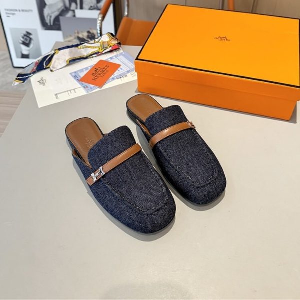 HERMES LENA MULE DENIM DARK BLUE