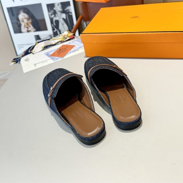 HERMES LENA MULE DENIM DARK BLUE
