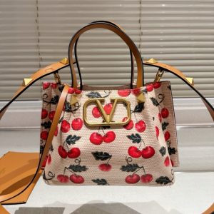 VALENTINO GARAVANI VLOGO SIGNATURE CHERRYFIC MOTIF BAG BEIGE 26CM