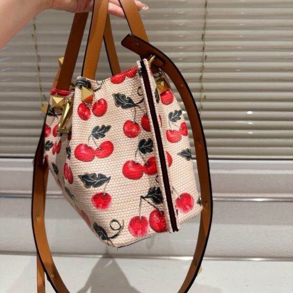 VALENTINO GARAVANI VLOGO SIGNATURE CHERRYFIC MOTIF BAG BEIGE 26CM