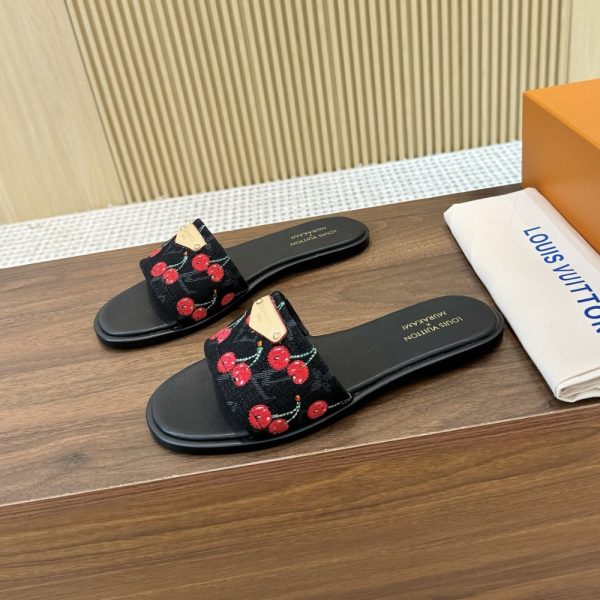 LOUIS VUITTON X TAKASHI MURAKAMI LILY FLAT MULE BLACK
