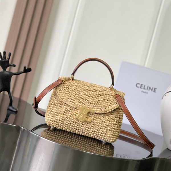 CELINE TEEN NINO BAG IN Raffia and calfskin