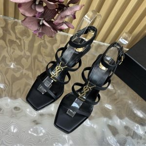 SAINT LAURENT CASSANDRA WEDGES IN SMOOTH LEATHER BLACK 821090DWEDD1000