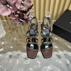 SAINT LAURENT CASSANDRA WEDGES IN SMOOTH LEATHER DARK BROWN 821090DWEDD2023