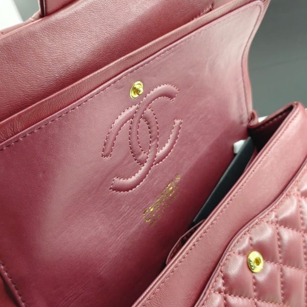 CHANEL CLASSIC 11.12 HANDBAG GOLD TONE METAL BURGUNDY 25CM A01112 Y04059 NZV44