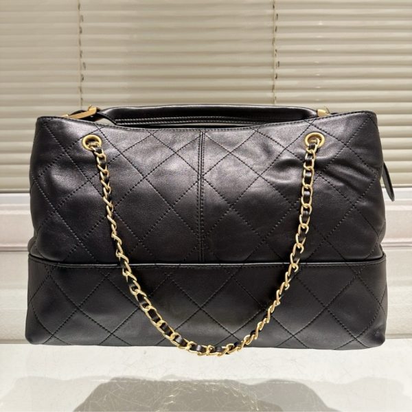 CHANEL SHOPPING BAG GOLD TONE MENTAL BLACK 36CM AS5657 B20829 94305