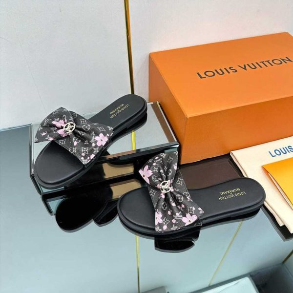 LOUIS VUITTON X TAKASHI MURAKAMI LILY FLAT MULE MONOGRAM BLACK