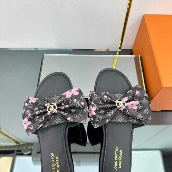 LOUIS VUITTON X TAKASHI MURAKAMI LILY FLAT MULE MONOGRAM BLACK