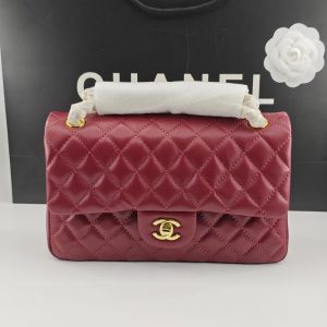 CHANEL CLASSIC 11.12 HANDBAG GOLD TONE METAL BURGUNDY 25CM A01112 Y04059 NZV44