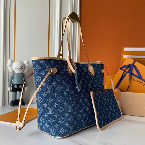LOUIS VUITTON NEVERFULL MM BAG DENIM BLUE 32CM M13192