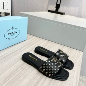PRADA NAPPA LEATHER SLIDES WITH STUDS BLACK 1XX760 ZHP F0002 F 010