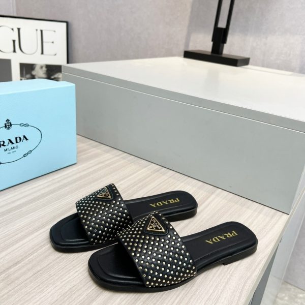 PRADA NAPPA LEATHER SLIDES WITH STUDS BLACK 1XX760 ZHP F0002 F 010