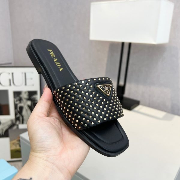 PRADA NAPPA LEATHER SLIDES WITH STUDS BLACK 1XX760 ZHP F0002 F 010