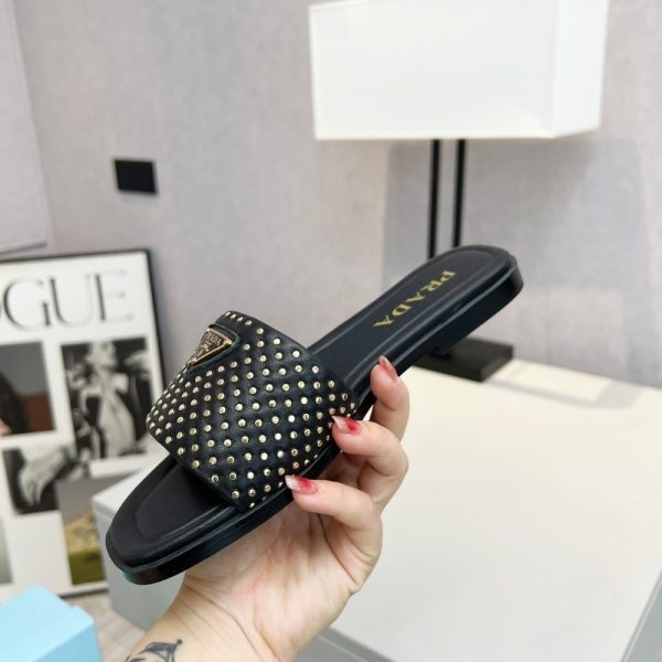 PRADA NAPPA LEATHER SLIDES WITH STUDS BLACK 1XX760 ZHP F0002 F 010