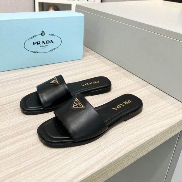 PRADA SAFFIANO PATENT LEATHER SLIDES BLACK 1XX730 3A9S F0002 F 010