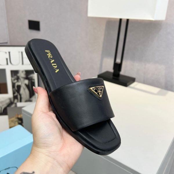 PRADA SAFFIANO PATENT LEATHER SLIDES BLACK 1XX730 3A9S F0002 F 010