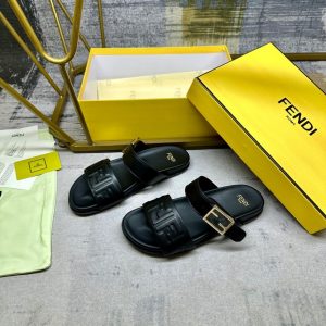 FENDI FEEL NAPPA LEATHER SLIDES BLACK 8X8710ABOHF0ABB