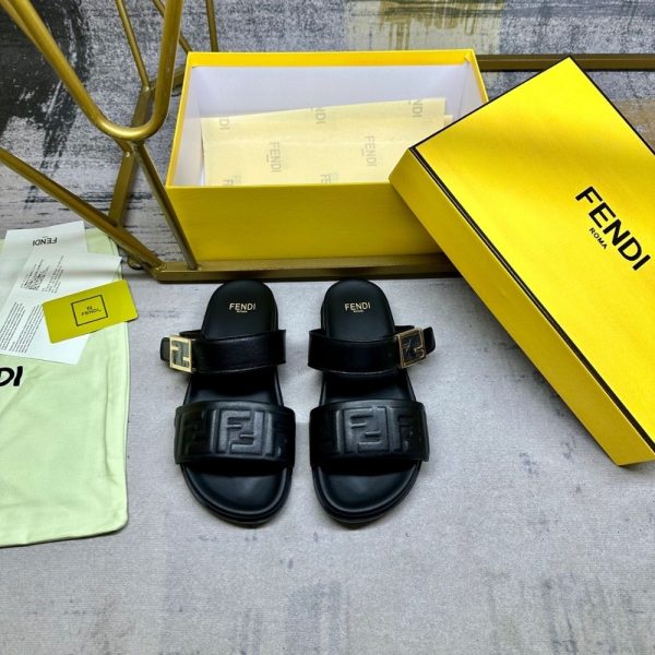 FENDI FEEL NAPPA LEATHER SLIDES BLACK 8X8710ABOHF0ABB